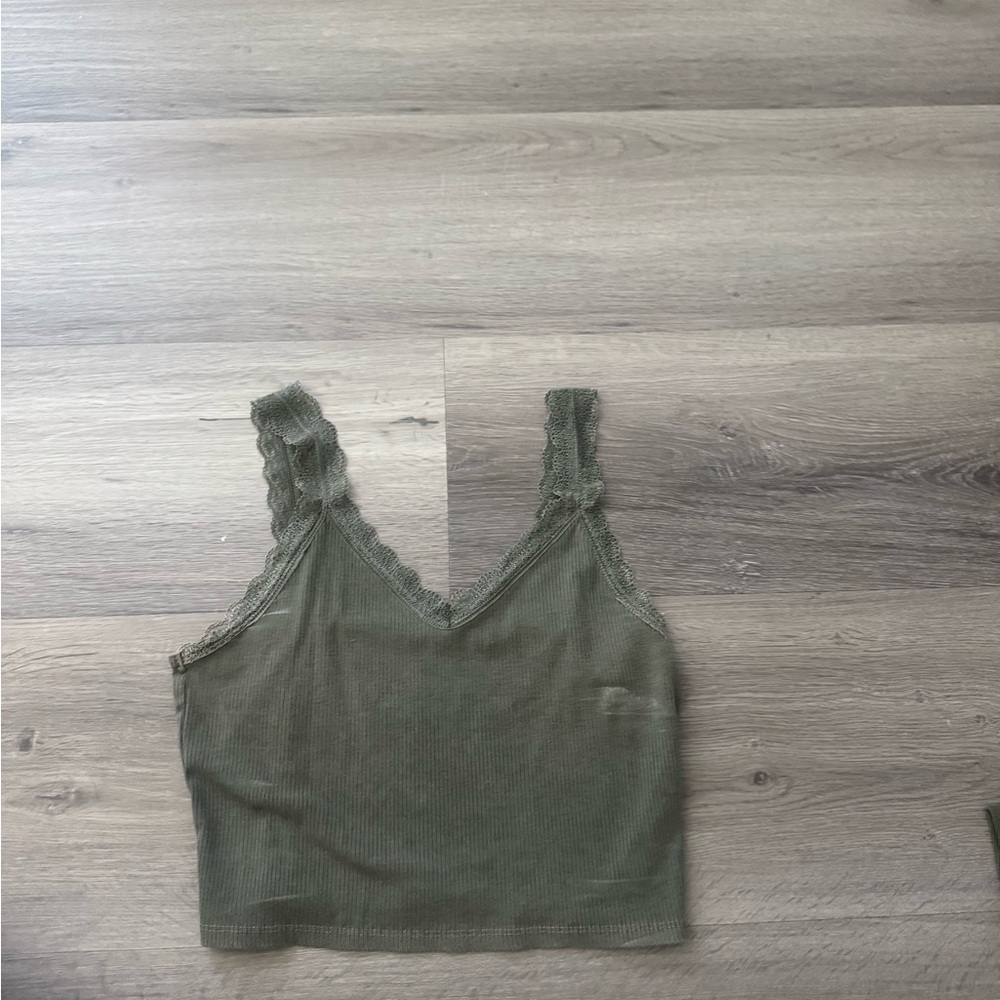 American Eagle Outfitters Sage Green Camisole with Lace Trim